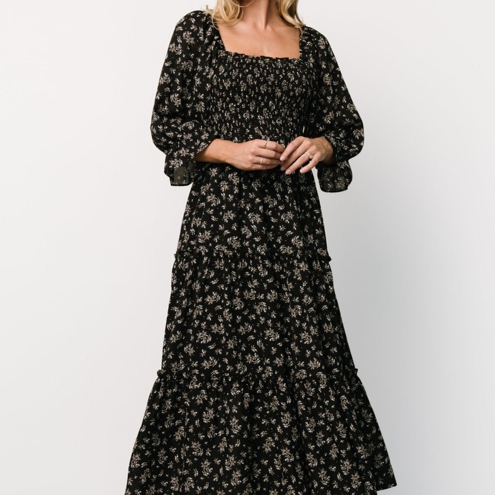 Baltic Born Margareta Tiered Dress | Black Floral Size L